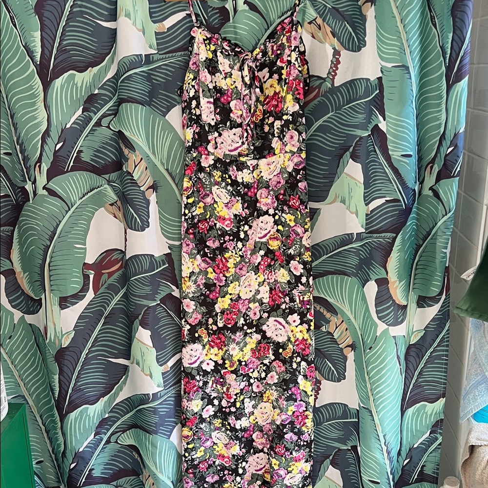 Wild Fable Black Floral Maxi Dress with corset lacing
